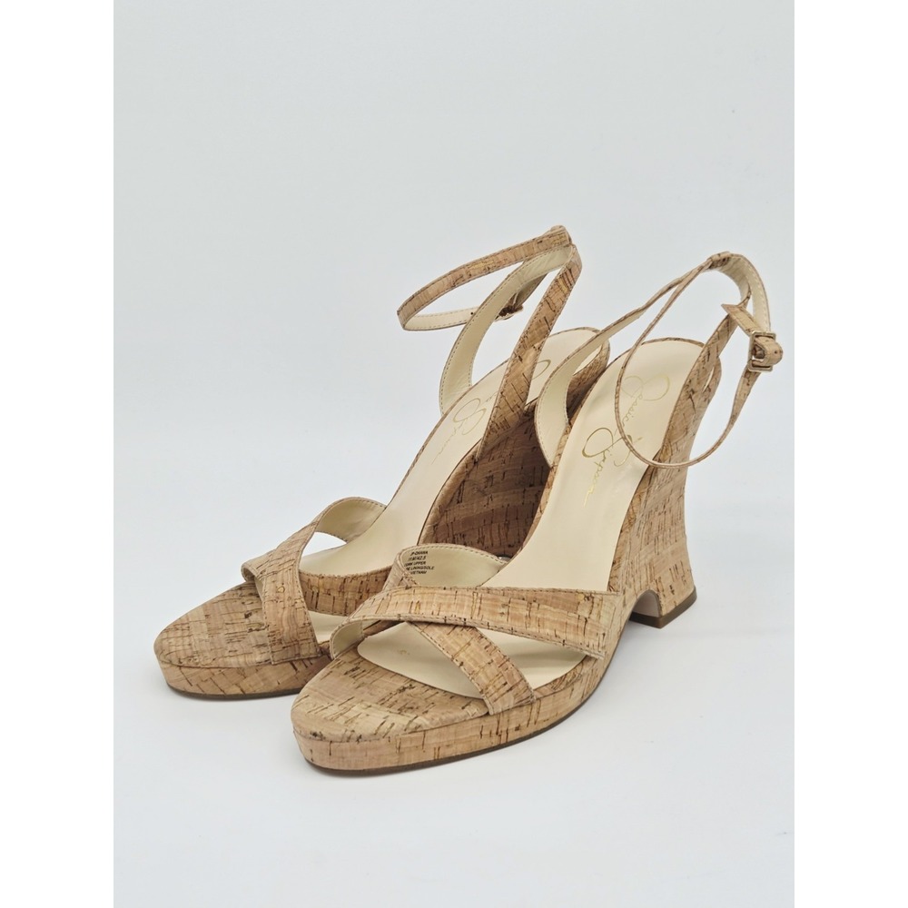 Jessica Simpson Size 11M Brown Sandals Cork Wedge Heel Ankle Strap Open Toe